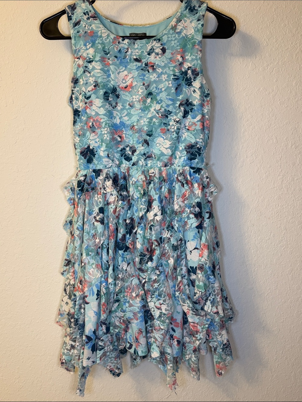 Lily Rose Aqua Floral Lace Overlay Casual Dress